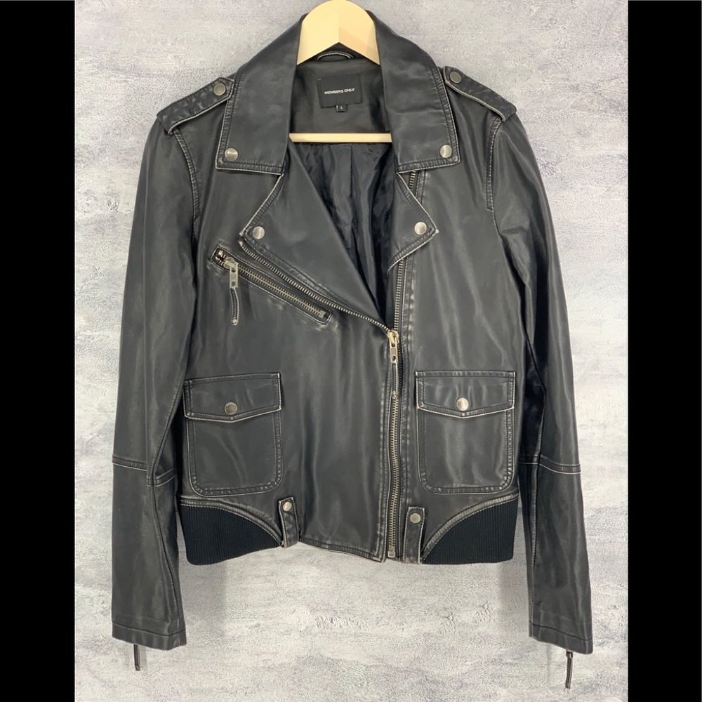 Members Only Women’s Faux Leather Moto Jacket LG